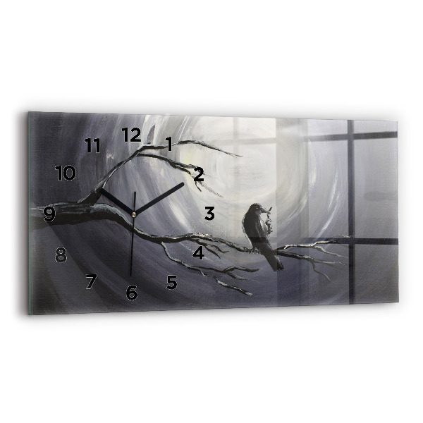 Glass wall clock rectangular Raven in the moonlight
