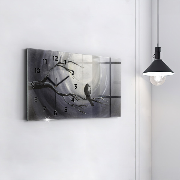 Glass wall clock rectangular Raven in the moonlight