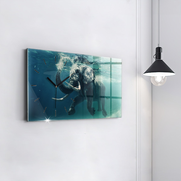 Glass wall clock rectangular Swimming elephant in the ocean