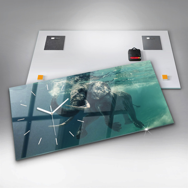 Glass wall clock rectangular Swimming elephant in the ocean