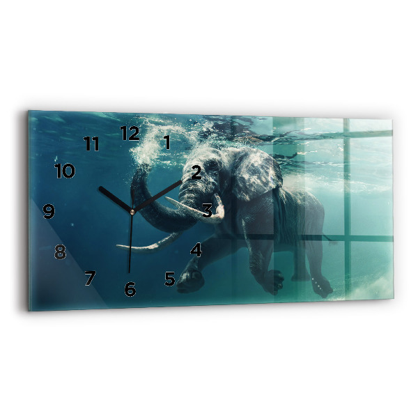 Glass wall clock rectangular Swimming elephant in the ocean