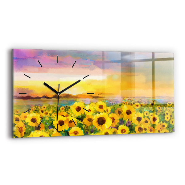 Glass wall clock rectangular Sunflower Field