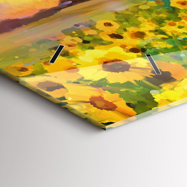 Glass wall clock rectangular Sunflower Field