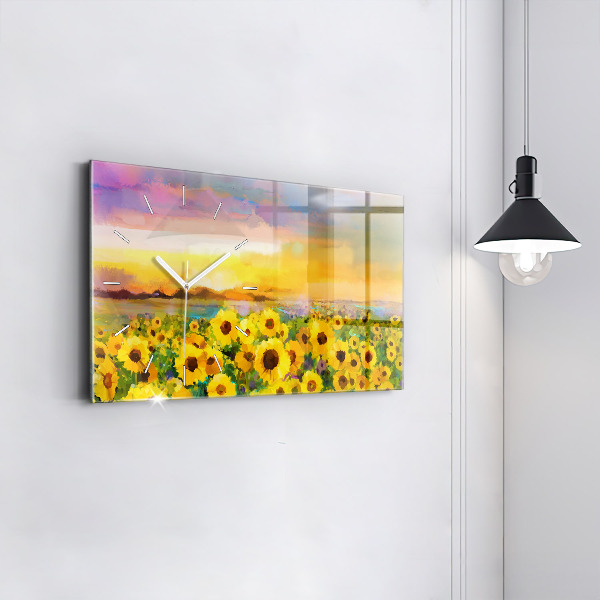 Glass wall clock rectangular Sunflower Field