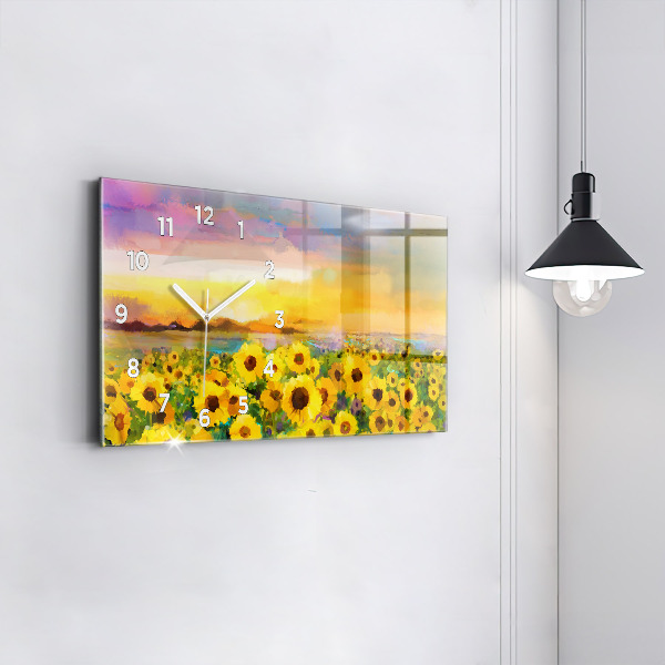 Glass wall clock rectangular Sunflower Field