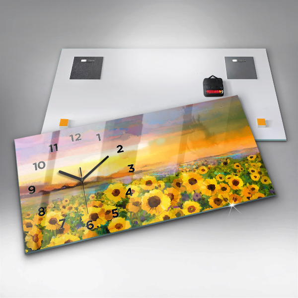 Glass wall clock rectangular Sunflower Field
