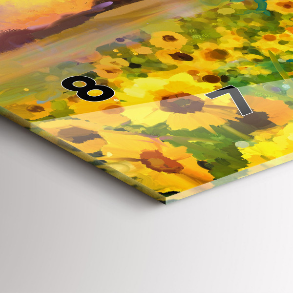 Glass wall clock rectangular Sunflower Field