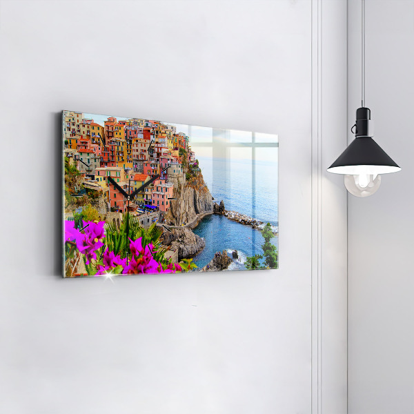 Glass wall clock rectangular Cinque Terre Coast