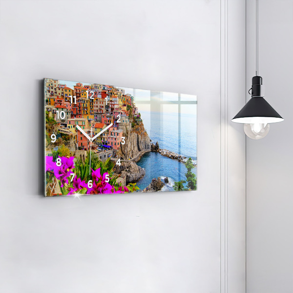Glass wall clock rectangular Cinque Terre Coast