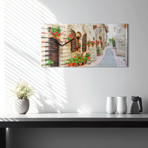 Glass wall clock rectangular A picturesque street