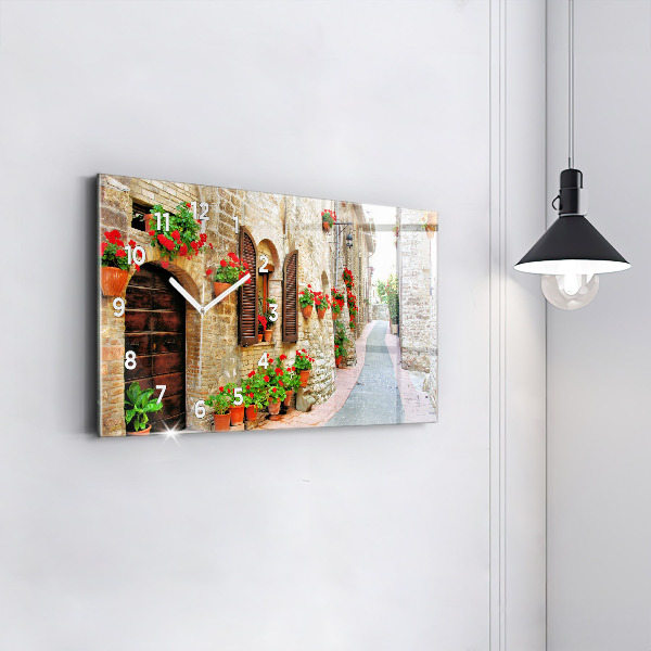Glass wall clock rectangular A picturesque street