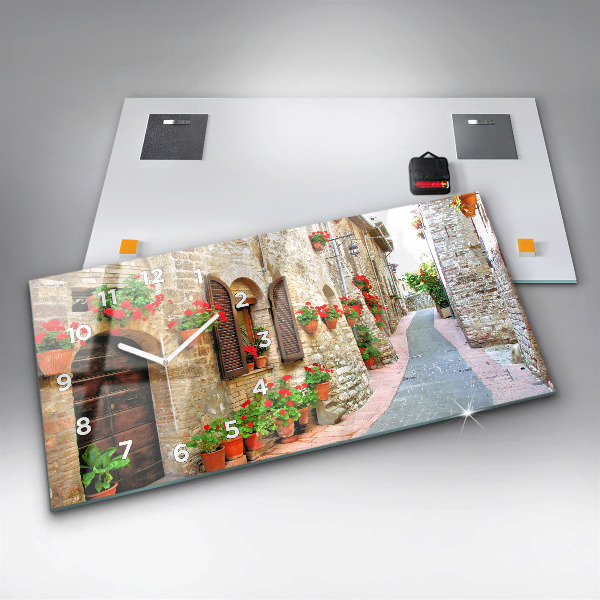 Glass wall clock rectangular A picturesque street