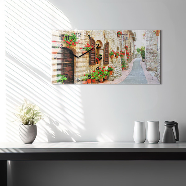 Glass wall clock rectangular A picturesque street