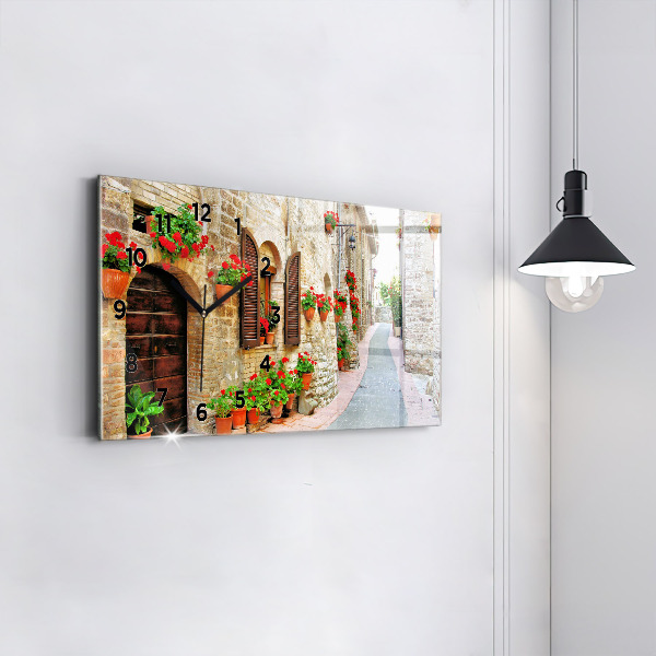 Glass wall clock rectangular A picturesque street