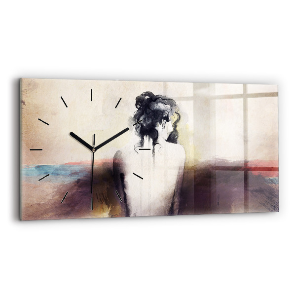 Glass wall clock rectangular Abstract portrait of a woman
