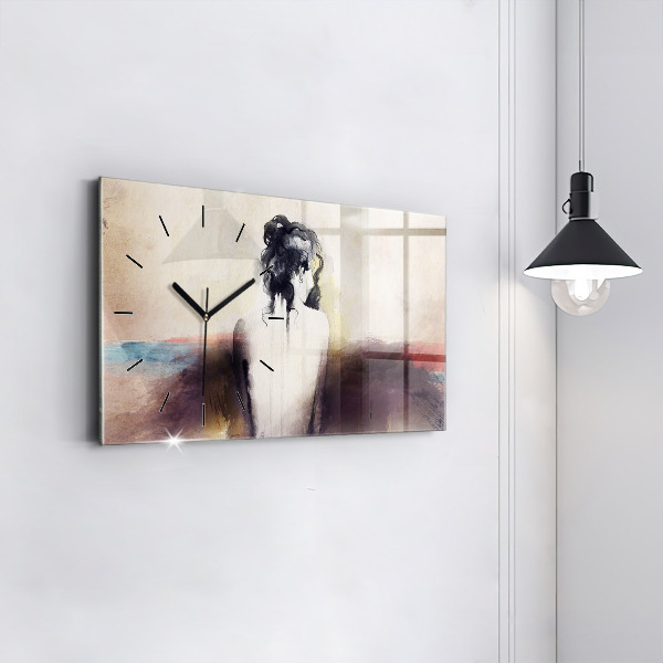 Glass wall clock rectangular Abstract portrait of a woman
