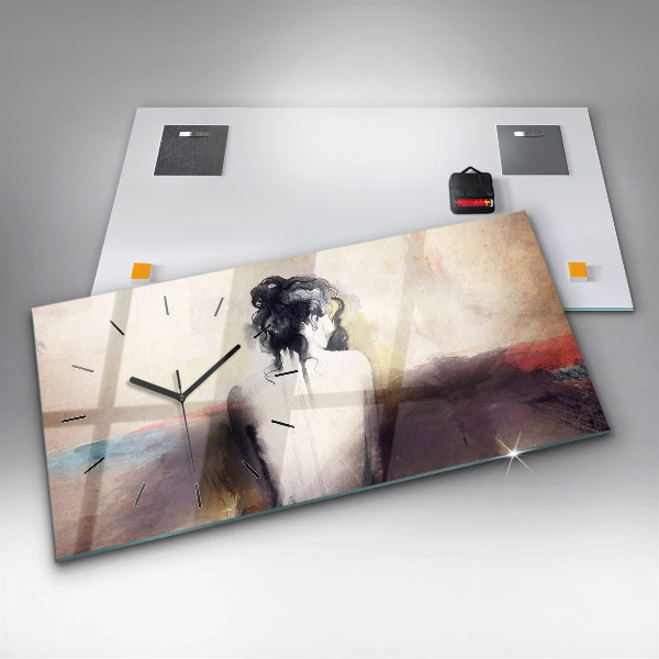 Glass wall clock rectangular Abstract portrait of a woman