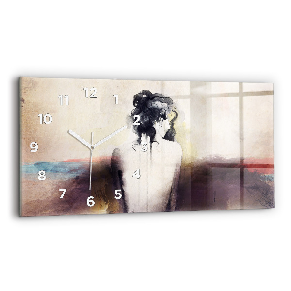 Glass wall clock rectangular Abstract portrait of a woman