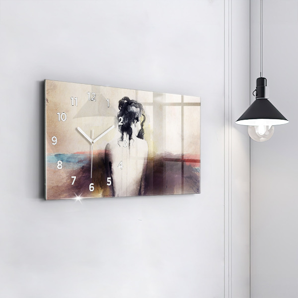 Glass wall clock rectangular Abstract portrait of a woman