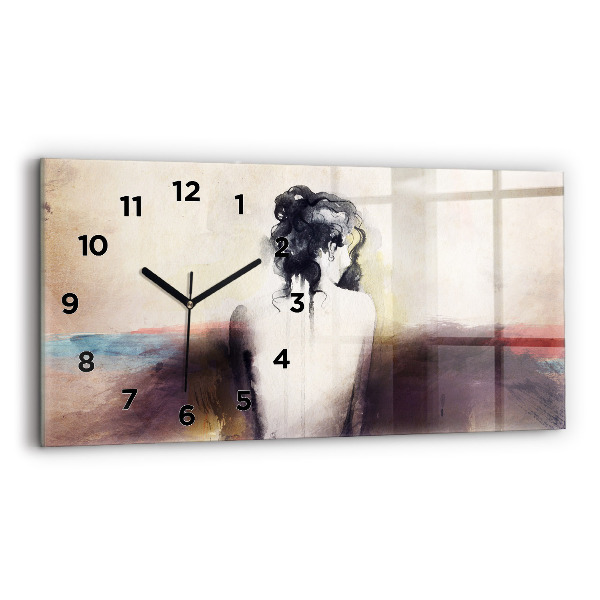 Glass wall clock rectangular Abstract portrait of a woman