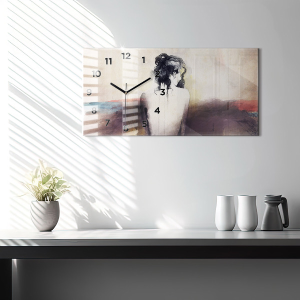 Glass wall clock rectangular Abstract portrait of a woman