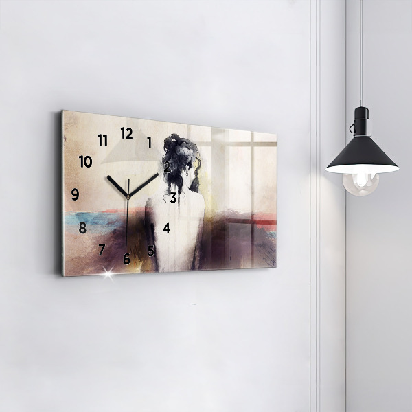Glass wall clock rectangular Abstract portrait of a woman