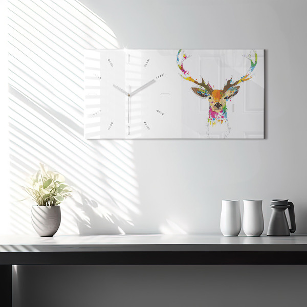Glass wall clock rectangular Colorful deer head
