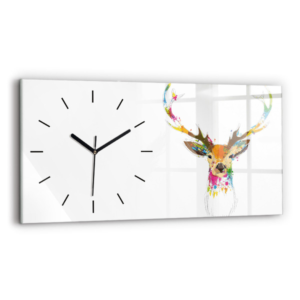 Glass wall clock rectangular Colorful deer head