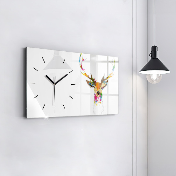 Glass wall clock rectangular Colorful deer head