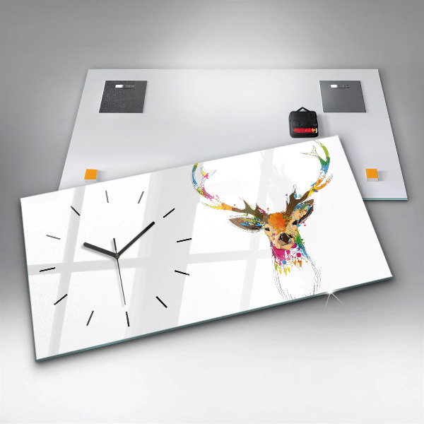 Glass wall clock rectangular Colorful deer head