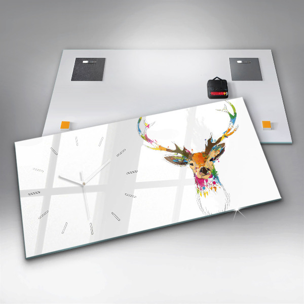 Glass wall clock rectangular Colorful deer head