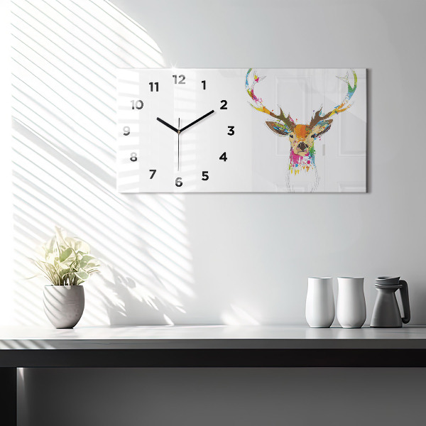 Glass wall clock rectangular Colorful deer head