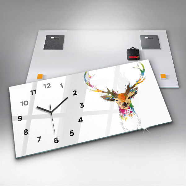 Glass wall clock rectangular Colorful deer head