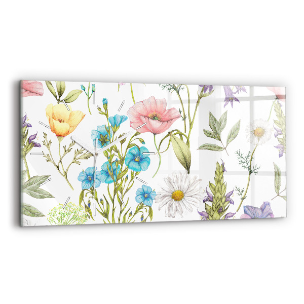 Glass wall clock rectangular Flower Composition