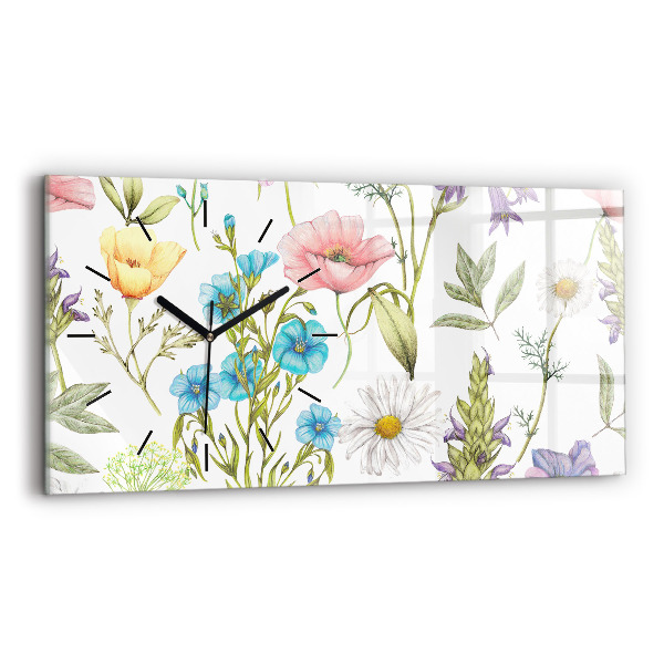 Glass wall clock rectangular Flower Composition