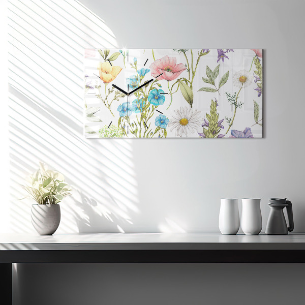 Glass wall clock rectangular Flower Composition