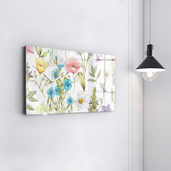 Glass wall clock rectangular Flower Composition
