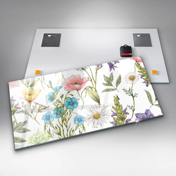 Glass wall clock rectangular Flower Composition