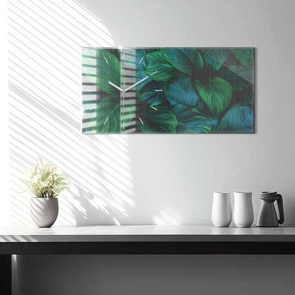Glass wall clock rectangular Nature leaves