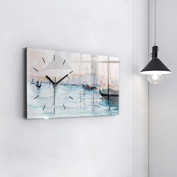 Glass wall clock rectangular Oil painting yacht sea
