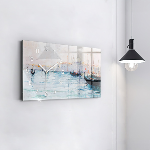 Glass wall clock rectangular Oil painting yacht sea
