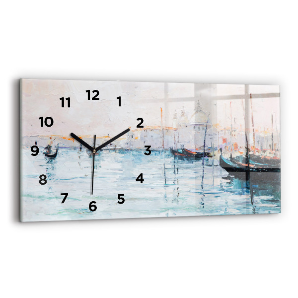 Glass wall clock rectangular Oil painting yacht sea