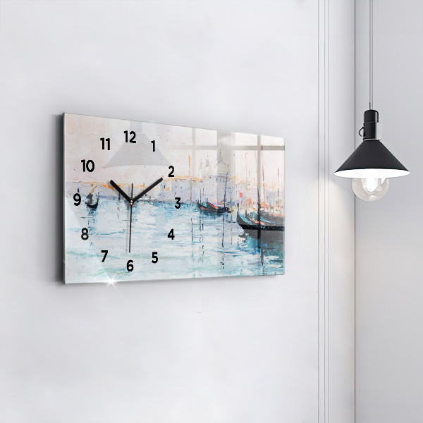 Glass wall clock rectangular Oil painting yacht sea
