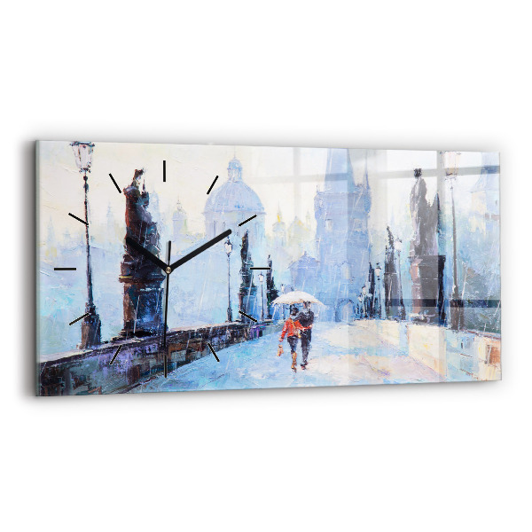 Glass wall clock rectangular Oil art
