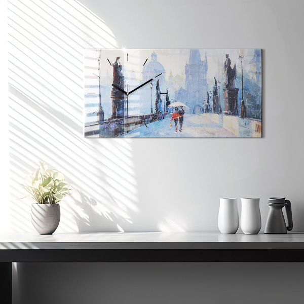 Glass wall clock rectangular Oil art