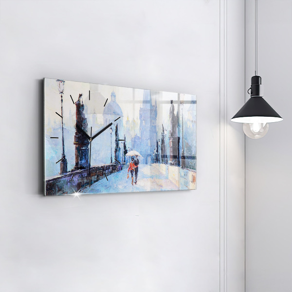 Glass wall clock rectangular Oil art