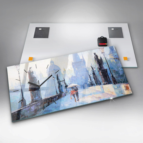 Glass wall clock rectangular Oil art