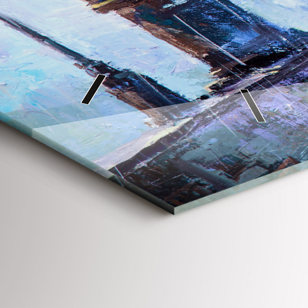 Glass wall clock rectangular Oil art