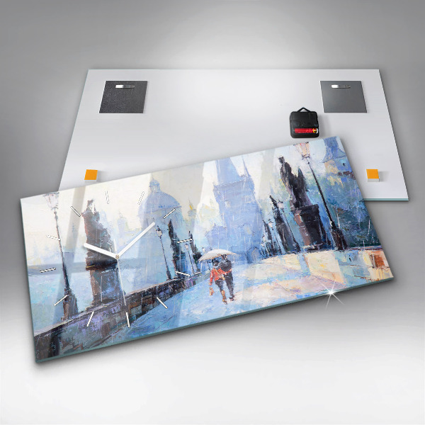 Glass wall clock rectangular Oil art