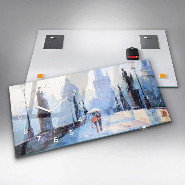 Glass wall clock rectangular Oil art